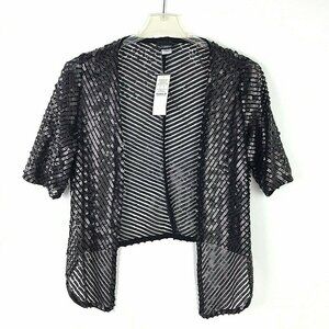 NWT Daytrip Womens L Black Sequin Kimino Jacket Open Front 1/2 Sleeve Cardigan